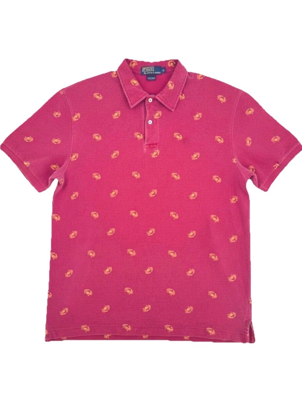 Vintage Polo Ralph Lauren Crab All Over Print Sz Large Red Yellow Preppy Coastal